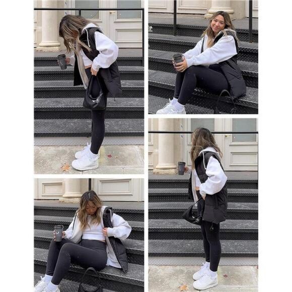 Women's Zip Up Puffer Vest - Stand Collar Sleeveless Padded Jacket Coat - Picture 4 of 6